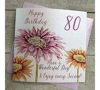 white cotton cards Age 80 Handmade Birthday Card Flower, White, WBA80