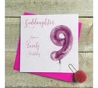 WHITE COTTON CARDS Age 9, 9th Birthday Goddaughter Pink Helium Balloon Card HP9-GODD