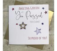 WHITE COTTON CARDS AMAZING GODSON, PASSED YOUR EXAMS CARD. STAR DESIGN (S299-GODS)