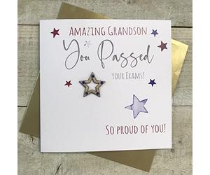 WHITE COTTON CARDS AMAZING GRANDSON, PASSED YOUR EXAMS CARD. STAR DESIGN (S299-GS)