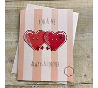 WHITE COTTON CARDS Anniversary Card - Me & You - Cute Heart Characters, Hand decorated with Glitter and Gems (DO72)