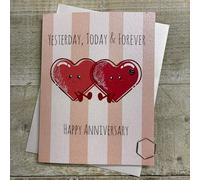 WHITE COTTON CARDS Anniversary Card - You & Me Forever - Cute Heart Characters, Hand decorated with Glitter and Gems (DO73)
