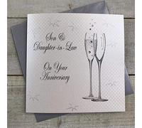 White Cotton Cards Anniversary Handmade Card for Son and Daughter-in-Law with Champagne Glasses, BD196, Canvas