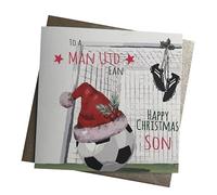 WHITE COTTON CARDS ANY RELATION - MANCHESTER UNITED MAN UTD - FOOTBALL & SANTA HAT - FOOTBALL CHRISTMAS CARD (FFX4-RE)