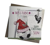 WHITE COTTON CARDS ANY RELATION - WEST HAM - FOOTBALL & SANTA HAT - FOOTBALL CHRISTMAS CARD (FFX12-RE)
