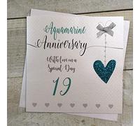 WHITE COTTON CARDS Aquamarine Wedding Anniversary Card With Love on a Special Day 19th Glittered Heart LLA19