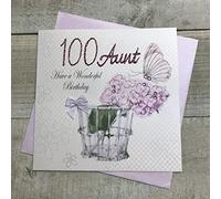 WHITE COTTON CARDS Aunt 100th Birthday Card,Peonies & Butterflies Handfinished (PDA100-a)