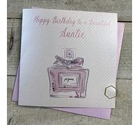 WHITE COTTON CARDS AUNTIE - VINTAGE PERFUME BIRTHDAY CARD, HANDMADE (VN140)