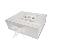 White Cotton Cards Baby Shower Memories, Large Keepsake Box, Silver Toys, Animals, Board, 27.2 x 32 x 11 cm