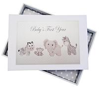 White Cotton Cards Baby's First Year, Mini Photo Album, Silver Toys, Animals, Board, 12.5 x 17.5 x 2.5 cm