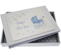 White Cotton Cards Baby's First Year Tiny Album (Blue Pram and Bunting)