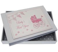 White Cotton Cards Baby's First Year Tiny Album (Pink Pram and Bunting)