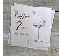 WHITE COTTON CARDS BD107C Coupe Glass Happy Anniversary 'Copper' 7 Years Handmade Anniversary Card, White