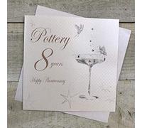 WHITE COTTON CARDS BD108C Coupe Glass Happy Anniversary 'Pottery' 8 Years Handmade Anniversary Card, White
