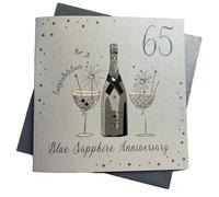 White Cotton Cards BD165C "Coupe Glass, Blue Sapphire 65 Years Happy Anniversary" Handmade 65th Anniversary Card, 16cm x 16xm