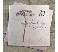 WHITE COTTON CARDS Happy Lovely Gran 70, Handmade 70th Birthday Card (Dandelion)