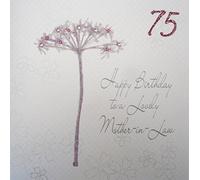 white cotton cards bd44-75 Dandelion, Happy Birthday to a Lovely Mother-in-Law 75" Handmade 75th Birthday Card, White