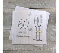 White Cotton Cards BDF60 Wishing You a Wonderful 60th Birthday Handmade Card Champagne Glasses, White