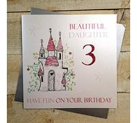 White Cotton Cards Beautiful Daughter Princess Castle, Handmade Large 3rd Birthday Card, 22x22 cm