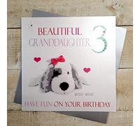 WHITE COTTON CARDS Beautiful Granddaughter 3 Have Fun, Handmade 3rd Birthday Card, Puppy, Code XN214-GD3