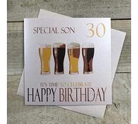 WHITE COTTON CARDS Beers Special Son 30 It's Time to Celebrate Happy Handmade 30th Birthday Card, NBS30