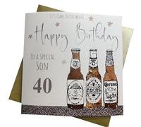 WHITE COTTON CARDS Beers Special Son 40 It's Time to Celebrate Happy Handmade 40th Birthday Card, NBS40,16cm x 16cm