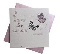 white cotton cards Best Mum in the World Happy Birthday Handmade Card with Vintage Butterflies, PDT1PWORLD