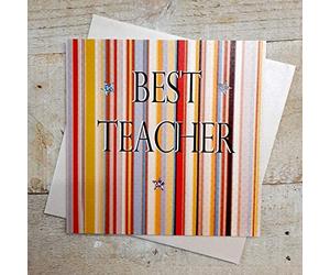 WHITE COTTON CARDS Best, Thank You Teacher Card (Stipes, Code pd55)