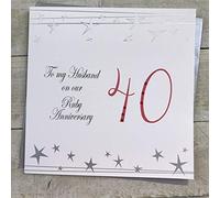 White Cotton Cards To My Husband 40, Handmade Large 40th Anniversary Card (Big Twist Range, Ruby)