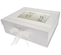 White Cotton Cards Birthday Age 18 Keepsake Box Flutes Board, Board, White, 27.2 x 32 x 11 cm