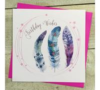 WHITE COTTON CARDS Birthday Feathers Birthday Card, Handmade SP49