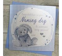 White Cotton Cards Blue Bunny Congratulations On Your Naming Day Handmade Naming Day Card, BD70,16cm x 16cm