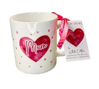 WHITE COTTON CARDS Bone China Mug - Mum Red Heart & Mini Hearts Illustrated Design. 325ml (MUG-S14)
