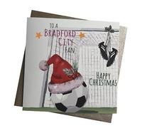 WHITE COTTON CARDS BRADFORD CITY - FOOTBALL & SANTA HAT - FOOTBALL CHRISTMAS CARD (FFX24)