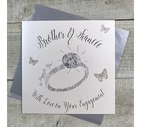 WHITE COTTON CARDS Brother & Fiancée Engagement Card, Sparkly Ring Handmade SS70B