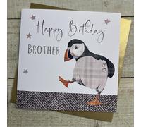 WHITE COTTON CARDS BROTHER PUFFIN BIRTHDAY CARD, HAND FINISHED (S348-B)