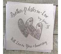 WHITE COTTON CARDS Brother & Sister-in-Law Anniversary Card, Patterned Hearts Handmade SS62-BS