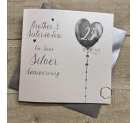 WHITE COTTON CARDS BROTHER & SISTER IN LAW - SILVER 25TH ANNIVERSARY CARD, HAND FINISHED (DH25-BS)