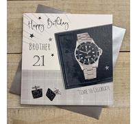 WHITE COTTON CARDS BROTHER WATCH - 21ST BIRTHDAY CARD, HAND FINISHED (S410-B-21)