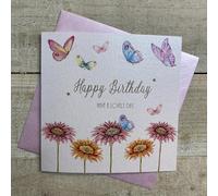 WHITE COTTON CARDS BUTTERFLIES & FLOWERS BIRTHDAY CARD, HAND FINISHED (D302)