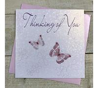 white cotton cards Butterflies Thinking of You Handmade Greetings Card, White, WB62