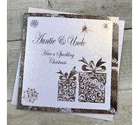 WHITE COTTON CARDS C2-AIEU""Auntie & Uncle Have a Sparkling Christmas"" Handmade Christmas Card"