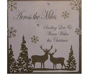 WHITE COTTON CARDS C5-AM""Across The Miles"" Handmade Christmas Card"
