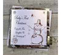 WHITE COTTON CARDS C6-BFC"Baby's First Christmas" Handmade Christmas Card"