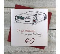 WHITE COTTON CARDS Car, To My Husband 40" Handmade 40th Birthday, White, SB22-40, 15cm x 15cm