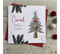 WHITE COTTON CARDS CARIAD GREEN TREE WELSH CHRISTMAS CARD, HANDMADE (W-C22-70)