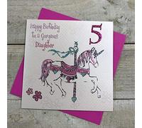 WHITE COTTON CARDS Carousel Happy Gorgeous Daughter Handmade 5th Birthday Card, GLA5d