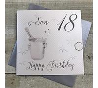 WHITE COTTON CARDS Champagne Bucket, Son 18 Happy Handmade 18th Birthday Card, White, WBS18-S