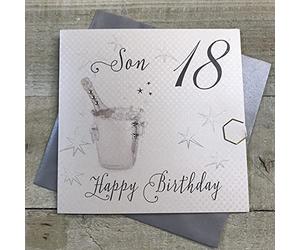 WHITE COTTON CARDS Champagne Bucket, Son 18 Happy Handmade 18th Birthday Card, White, WBS18-S