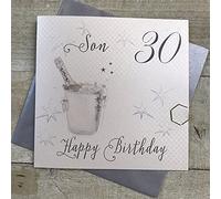 white cotton cards "Champagne Bucket, Son 30 Happy Birthday Handmade 30th Birthday Card, White, WBS30-S